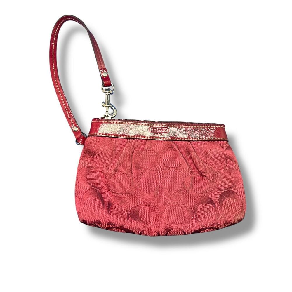 Coach Signature Red Mini Wristlet Purse Patent Trim Small Bag Made in Philippine